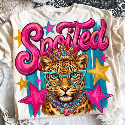 Spoiled Sublimation Design PNG  Glam Leopard with Crown Digital Download