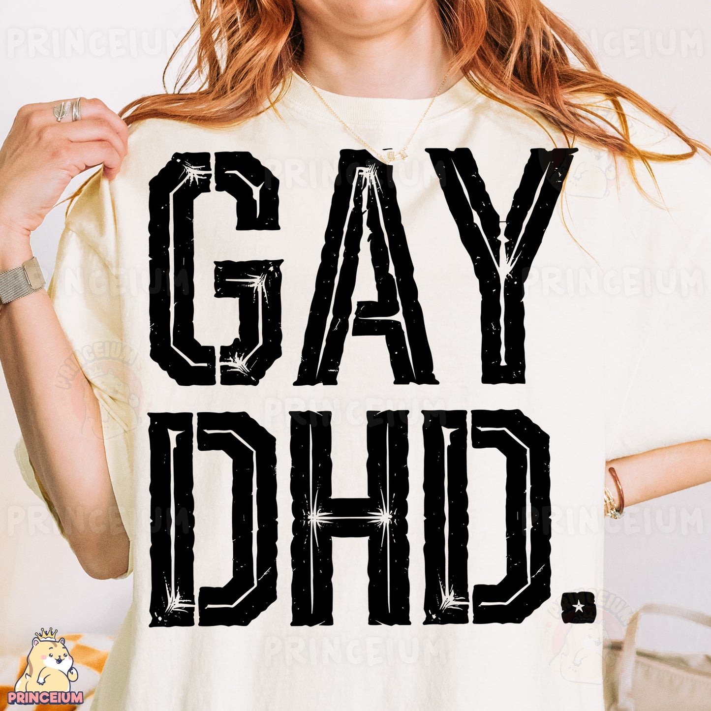 a woman holding up a t - shirt that says yag chi chi