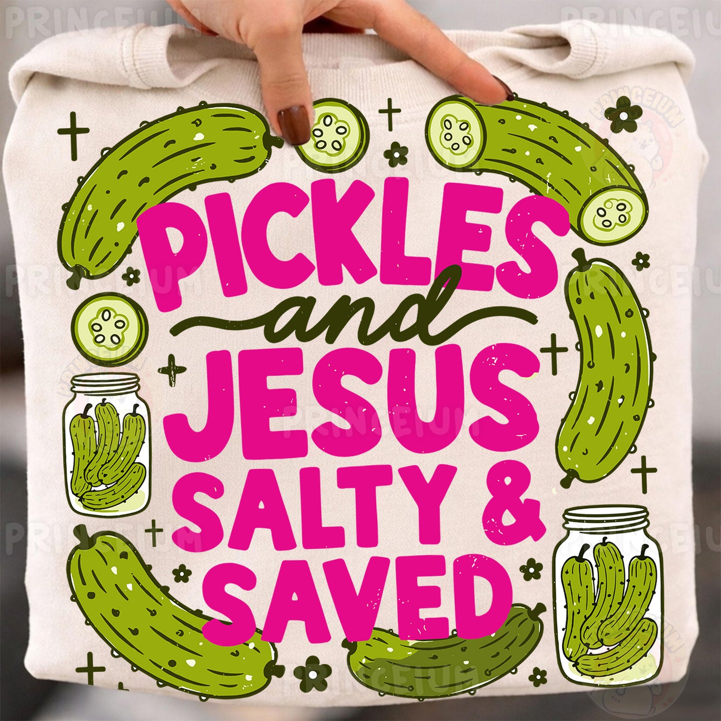 Pickles and Jesus Salty & Saved Sublimation Design PNG Funny Christian Digital Download
