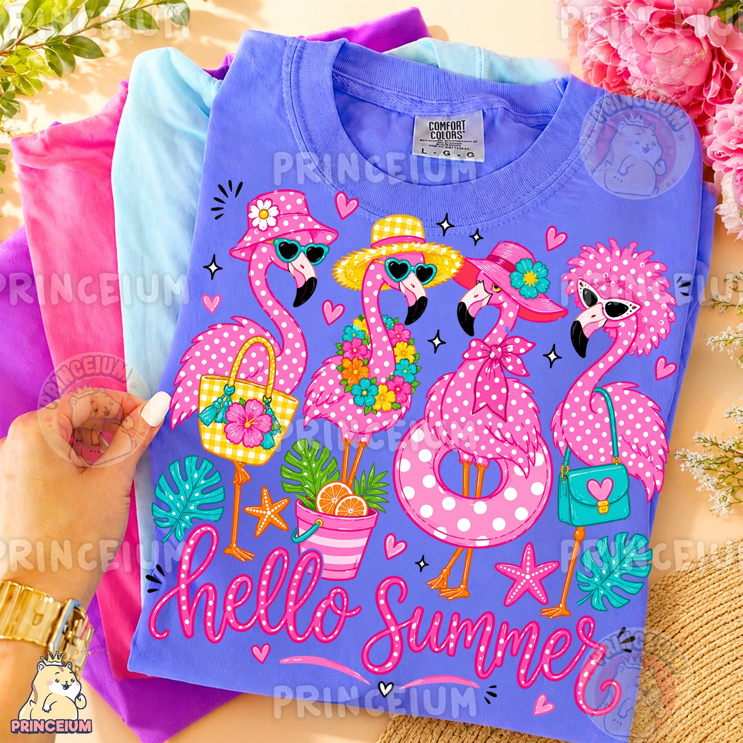 Hello Summer Flamingos Sublimation Design PNG Pink Flamingo Digital Download NEW26
