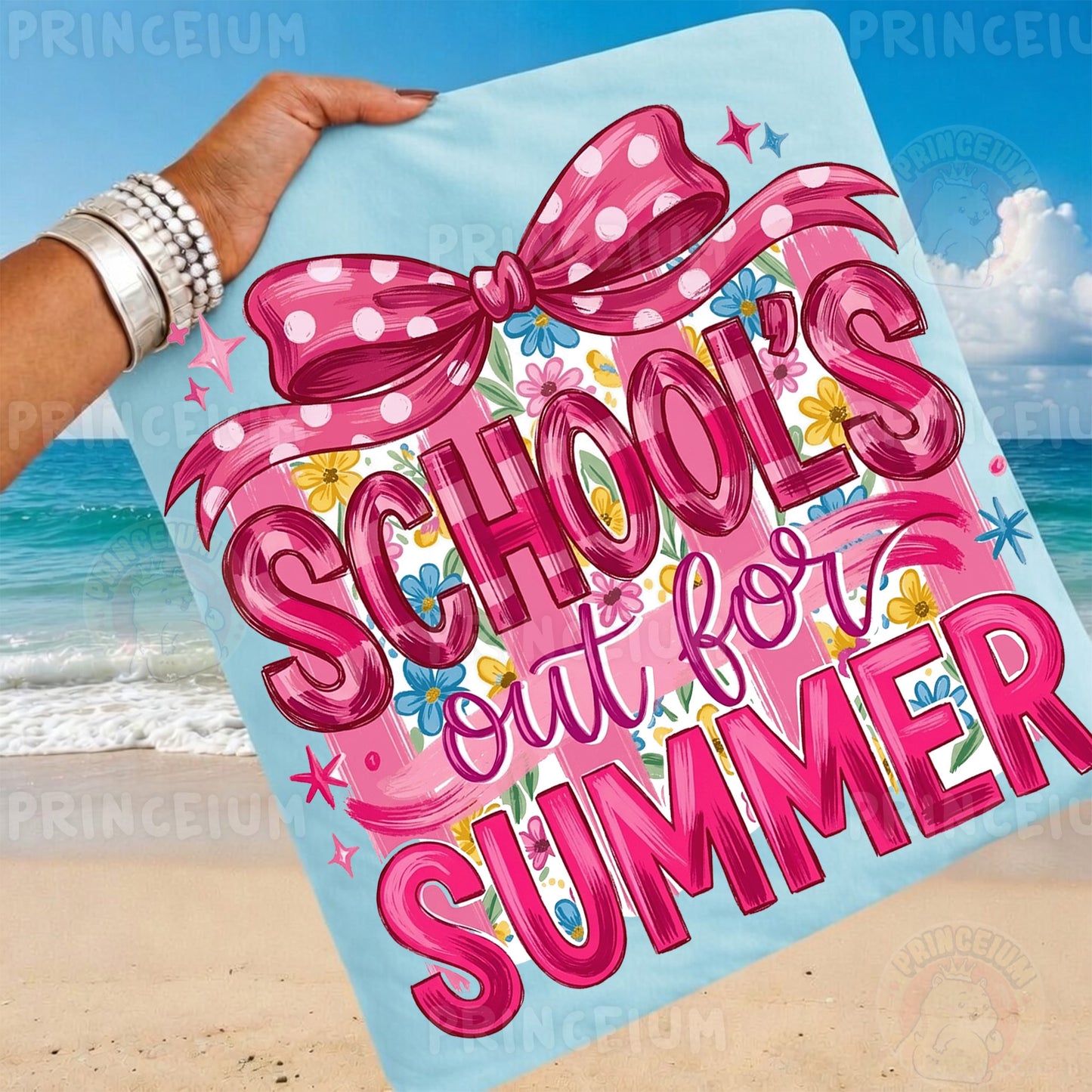 School's Out For Summer Sublimation Design PNG | Pink Bow Floral Digital Download