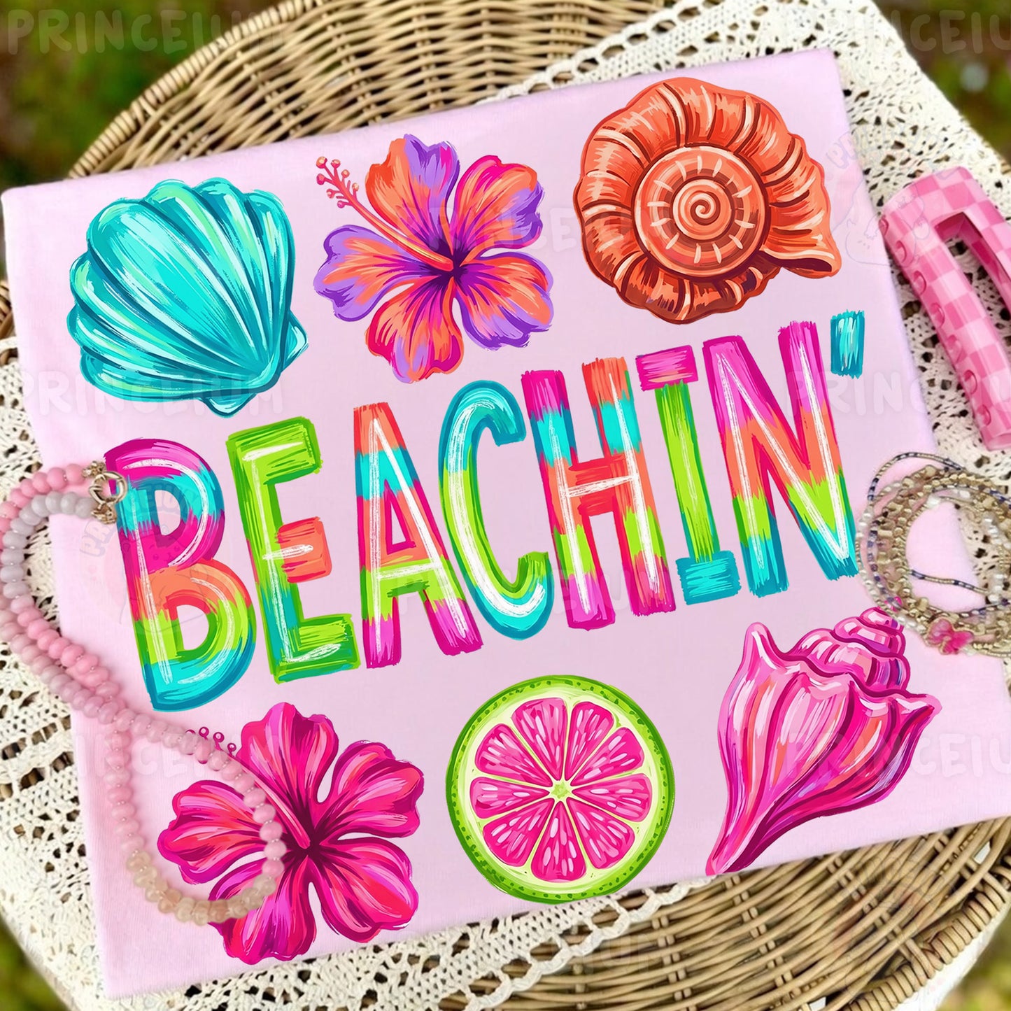 Beachin PNG, Tropical Summer Shirt Design, Cute Coastal Graphic, Retro Beach Sublimation