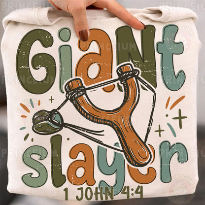 Giant Slayer Sublimation Design PNG | Christian Slingshot 1 John 4:4 Digital Download