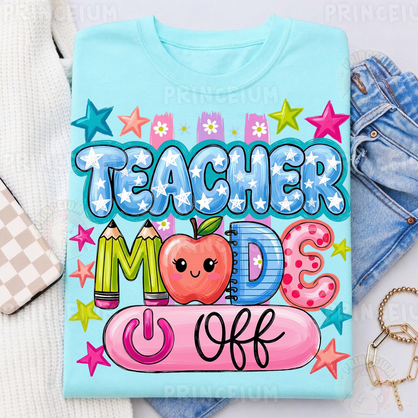 Teacher Mode On PNG, Cute Teacher Shirt Design, Back To School Graphic, Preppy Teacher Sublimation