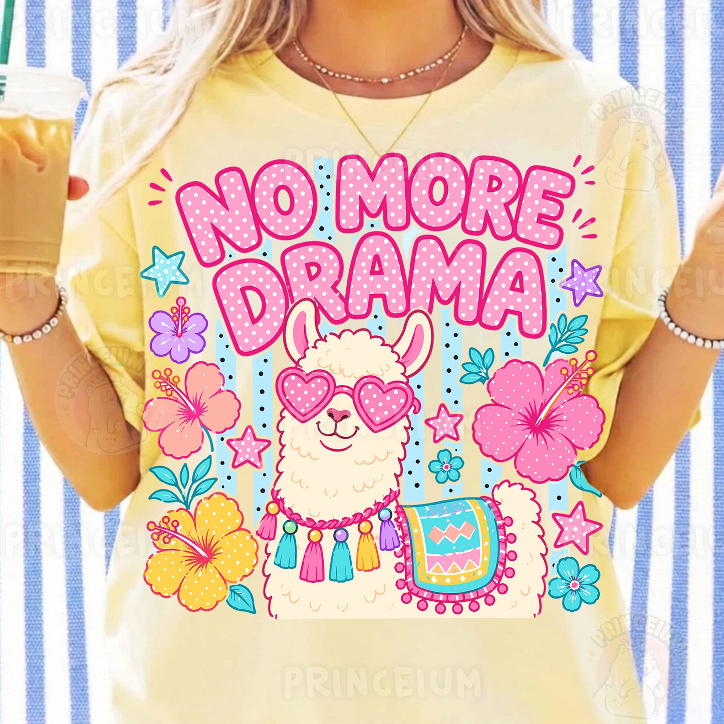 No More Drama Llama Sublimation Design PNG | Cute Llama with Heart Sunglasses Digital Download
