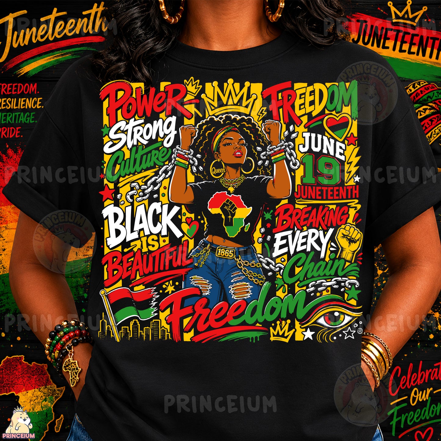 Black Queen Juneteenth Breaking Every Chain Sublimation Design PNG Power Strong Culture Digital Download