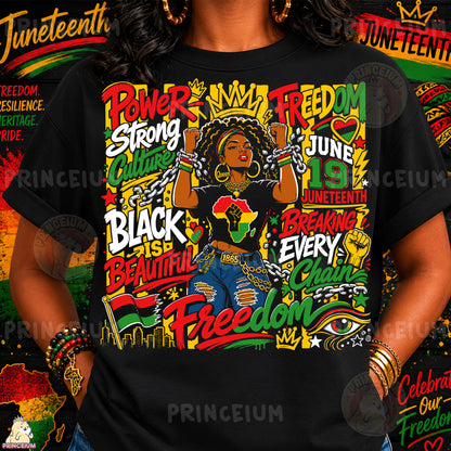 Black Queen Juneteenth Breaking Every Chain Sublimation Design PNG Power Strong Culture Digital Download