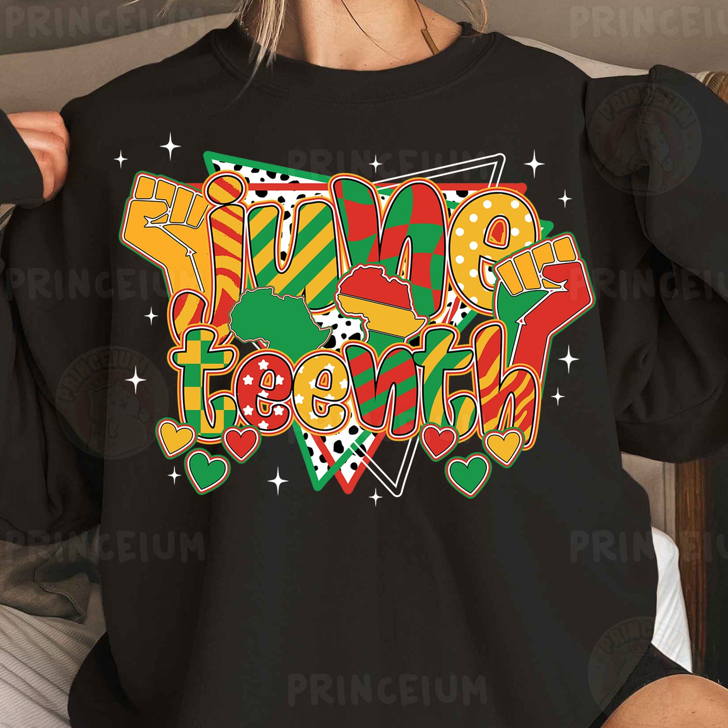 a woman wearing a black shirt with the words happy new year on it