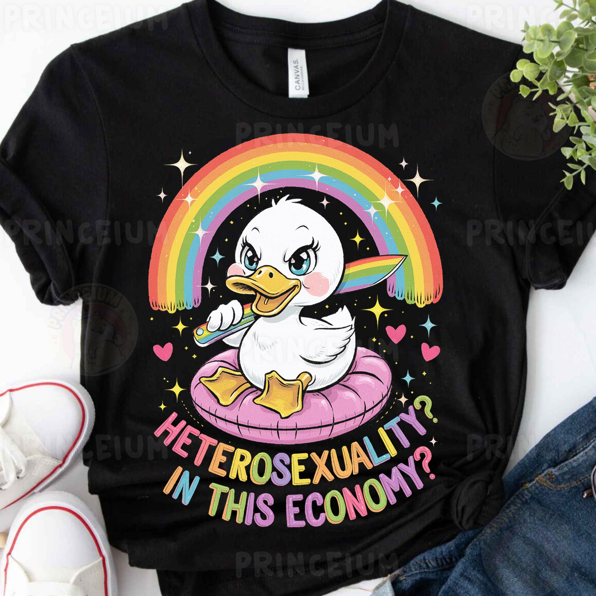 a t - shirt with a cartoon duck on it