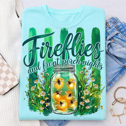 Fireflies and Front Porch Nights PNG, Country Summer Shirt Design, Rustic Mason Jar Sublimation