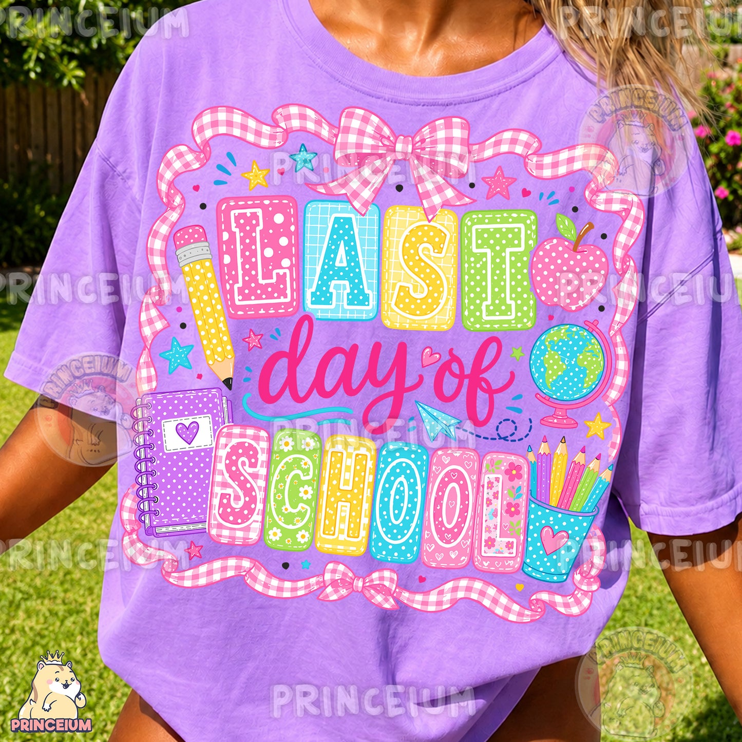 Last Day of School Sublimation Design PNG Teacher Gingham Bow Digital Download NEW26