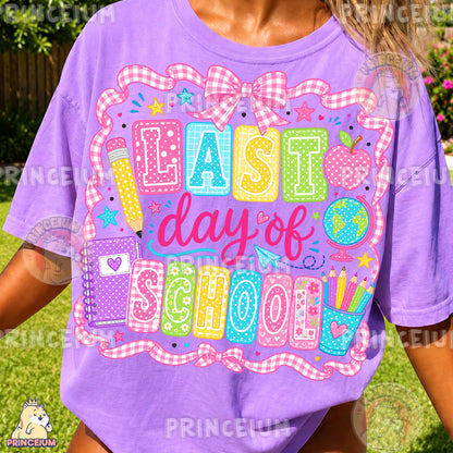 Last Day of School Sublimation Design PNG Teacher Gingham Bow Digital Download NEW26