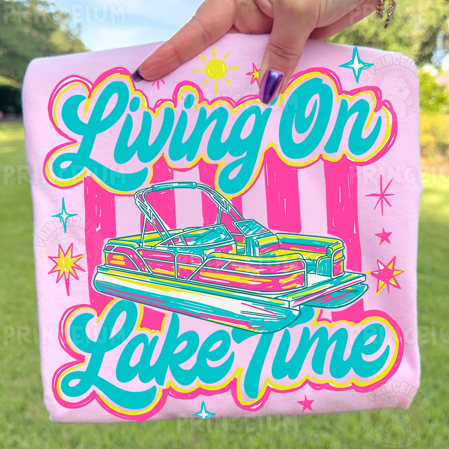 Living On Lake Time Sublimation Design PNG | Pontoon Boat Lake Life Digital Download
