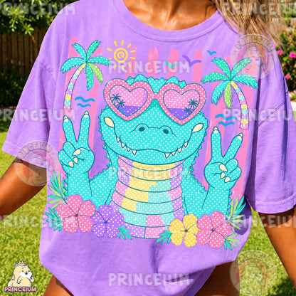 Cool Alligator Peace Sign Sublimation Design PNG Tropical Summer Digital Download NEW26