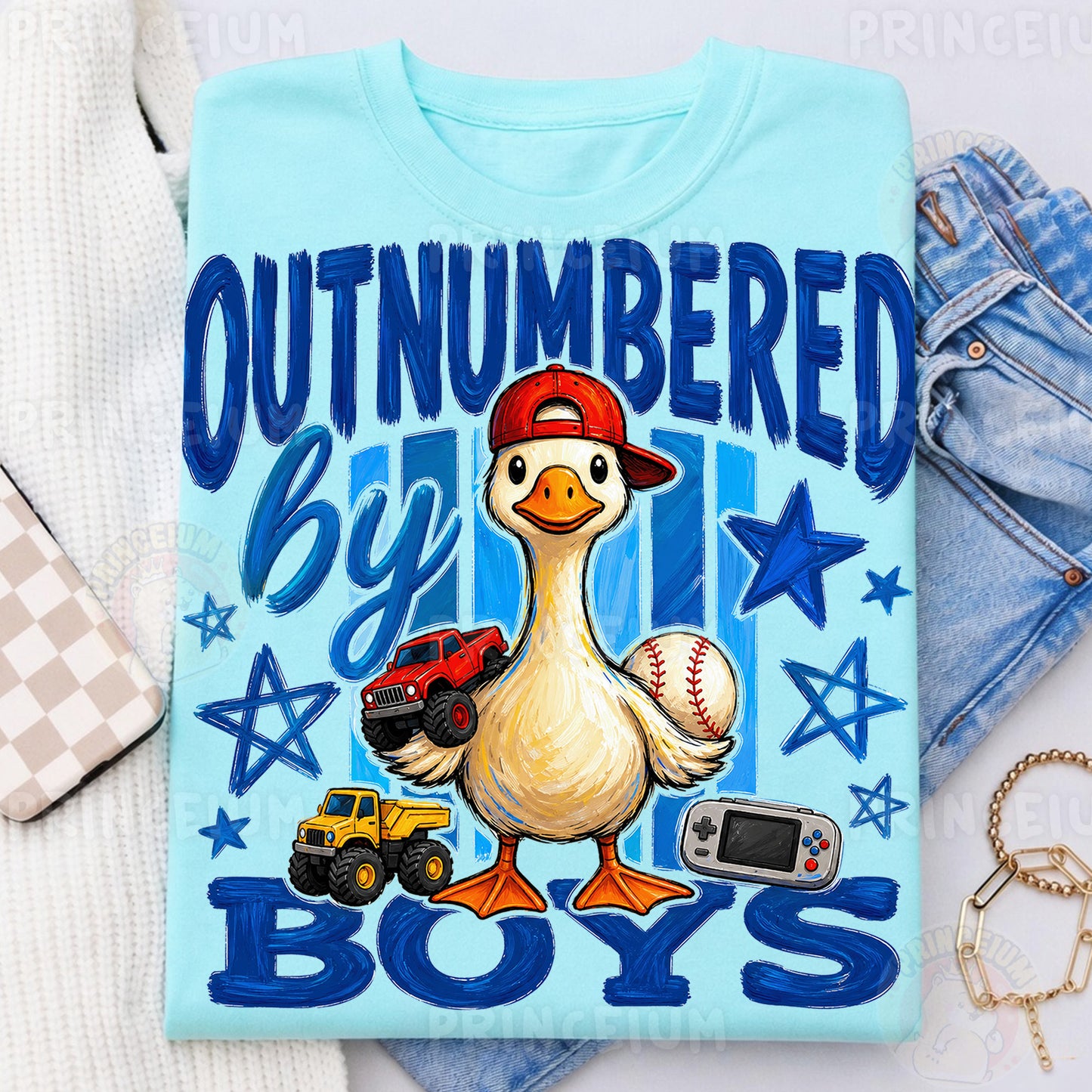 Outnumbered By Boys Sublimation Design PNG | Duck Boy Mom Digital Download