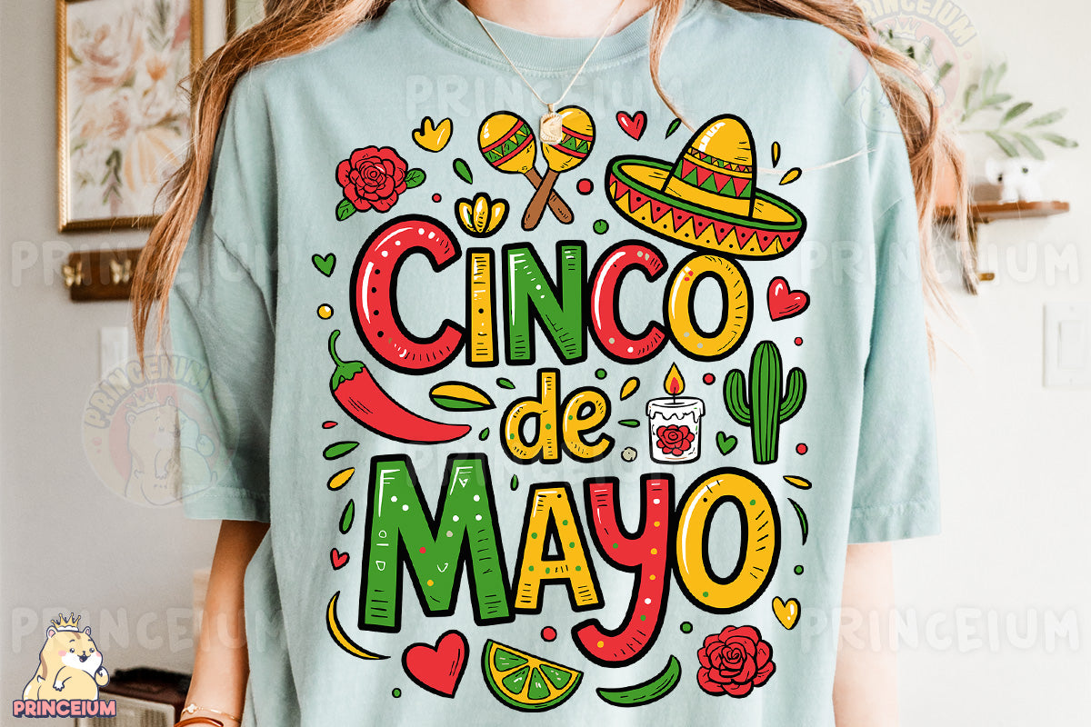 a woman wearing a cinco de mayo t - shirt