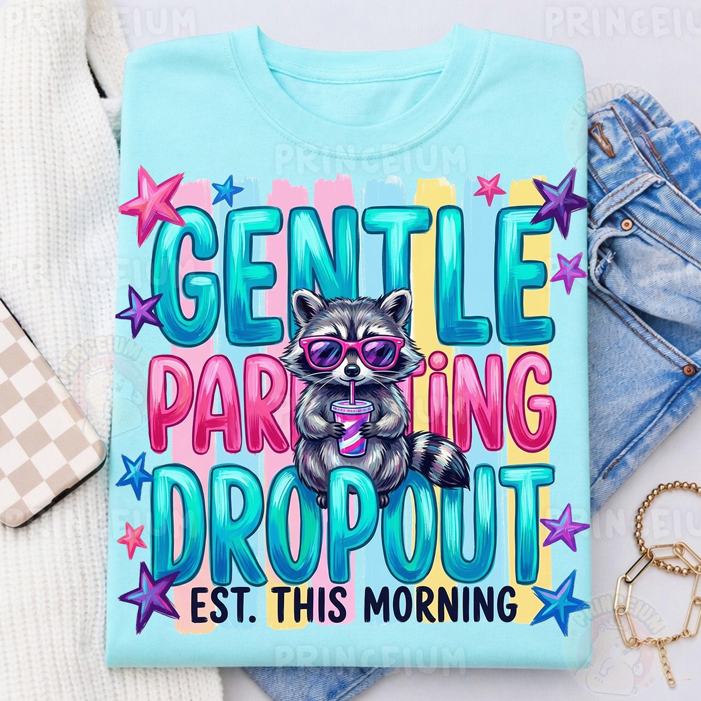 Gentle Parenting Dropout Est. This Morning Sublimation Design PNG | Funny Raccoon Digital Download