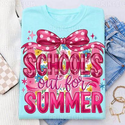 School's Out For Summer Sublimation Design PNG | Pink Bow Floral Digital Download