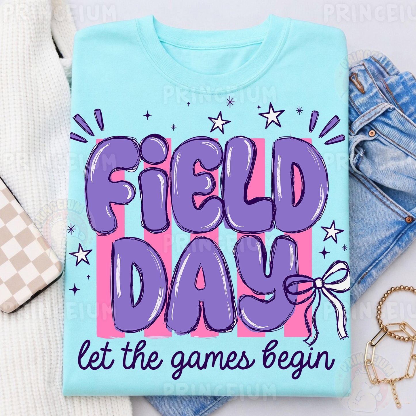 Field Day Let The Games Begin Sublimation Design PNG | Purple Bow School Field Day Digital Download