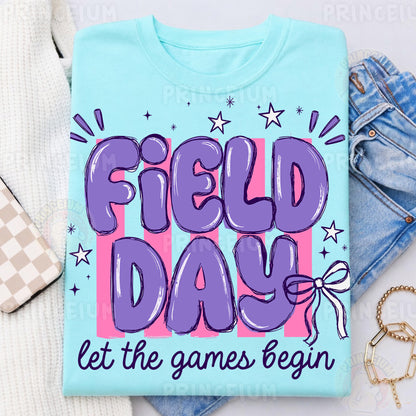 Field Day Let The Games Begin Sublimation Design PNG | Purple Bow School Field Day Digital Download