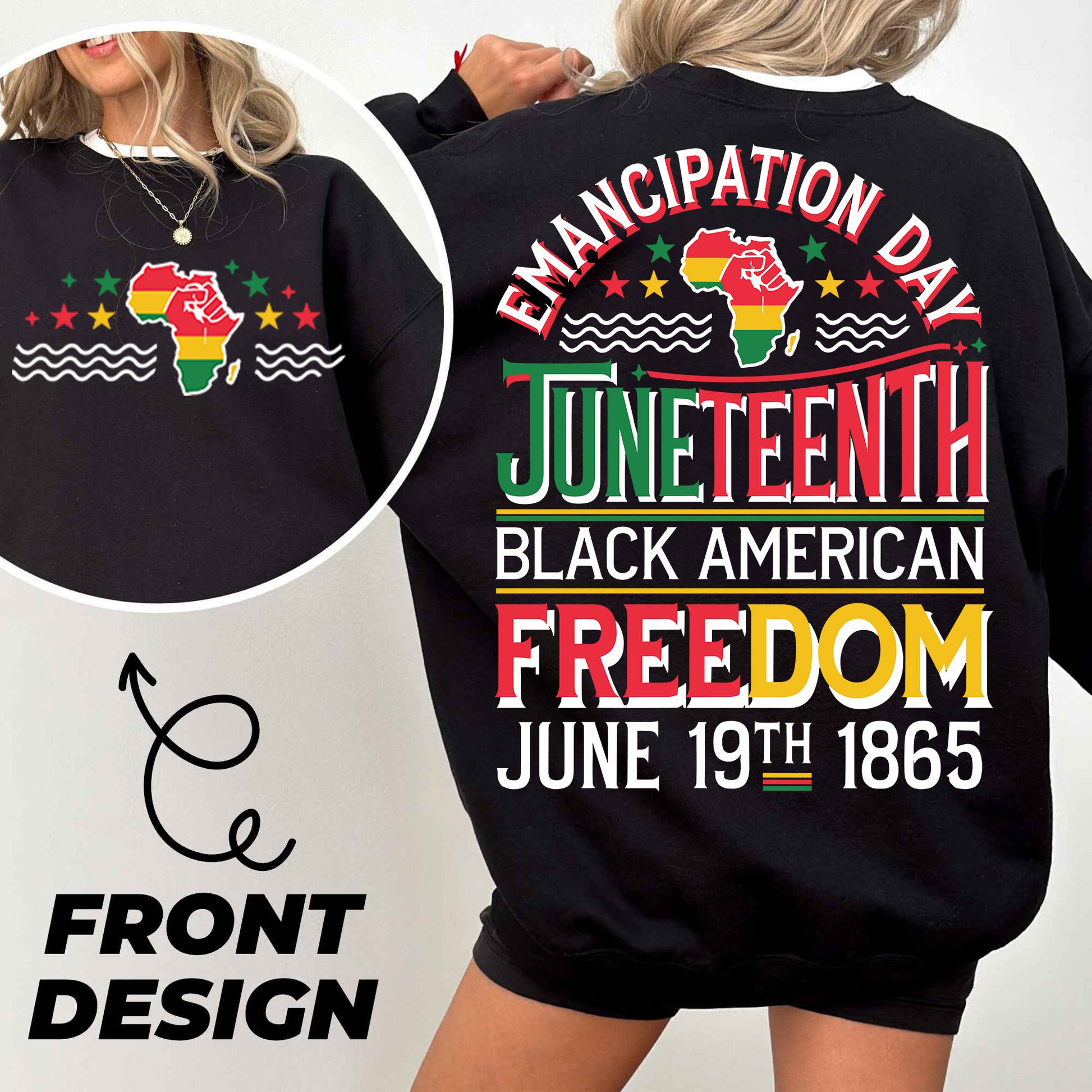 a woman wearing a black sweatshirt with the message black american freedom on it