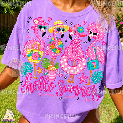 Hello Summer Flamingos Sublimation Design PNG Pink Flamingo Digital Download NEW26