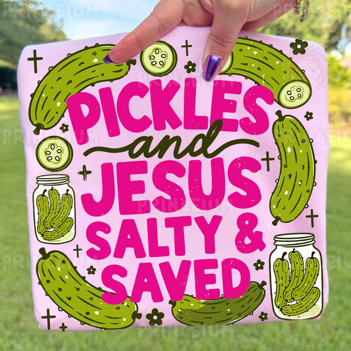 Pickles and Jesus Salty & Saved Sublimation Design PNG Funny Christian Digital Download