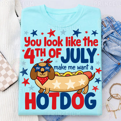 You Look Like The 4th Of July Make Me Want A Hotdog Sublimation Design PNG | Funny Dachshund Patriotic Digital Download