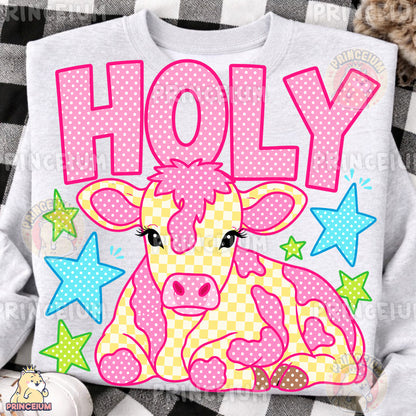 Holy Cow Sublimation Design PNG Pink Cow Digital Download NEW26
