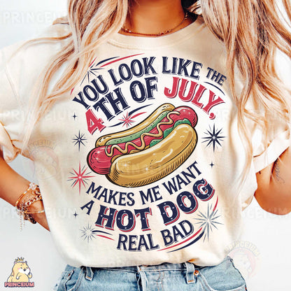 a woman wearing a t - shirt that says you look like the 4th of july