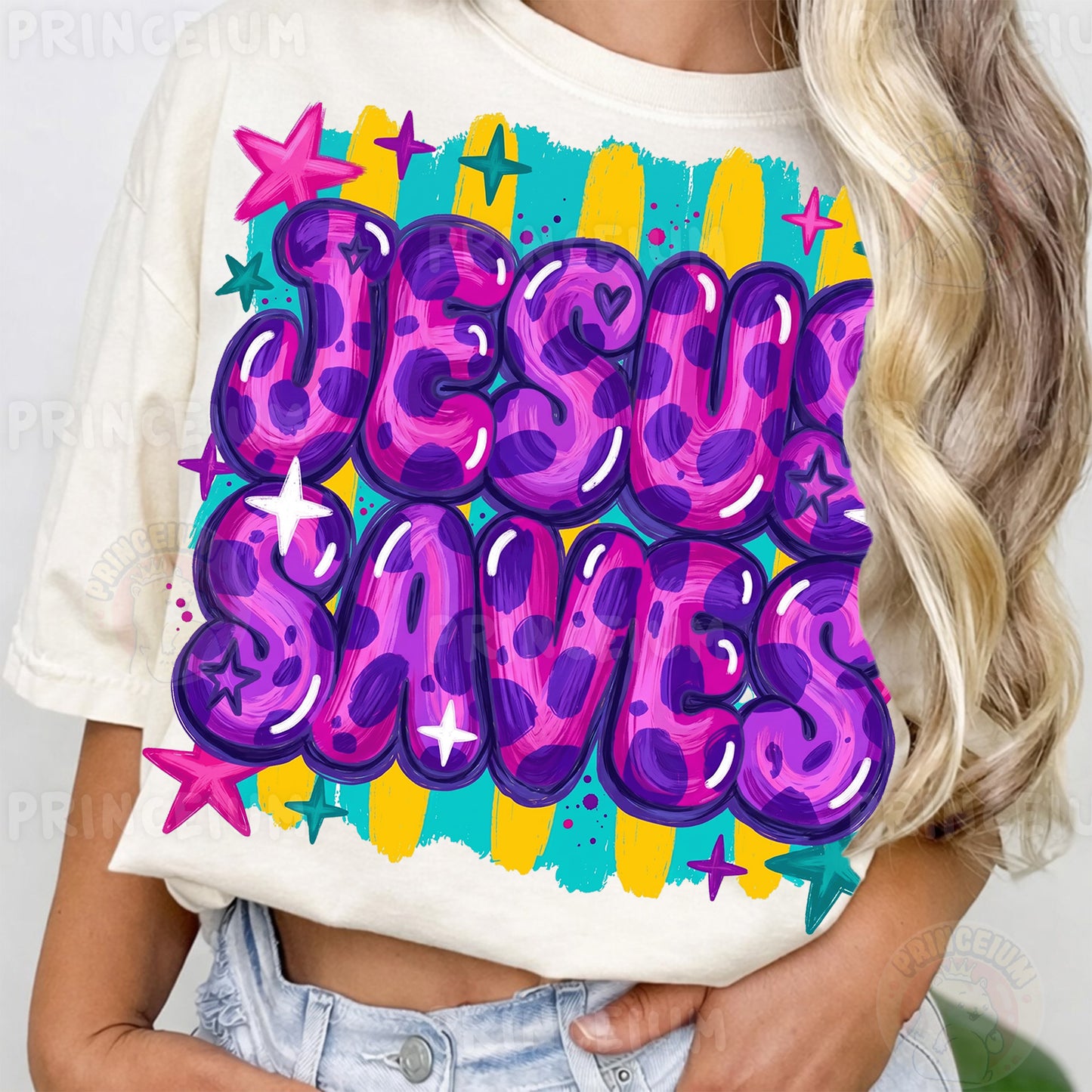 Jesus Saves Sublimation Design PNG | Colorful Leopard Print Christian Digital Download
