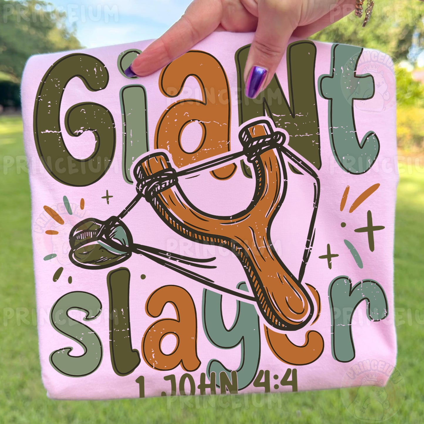 Giant Slayer Sublimation Design PNG | Christian Slingshot 1 John 4:4 Digital Download