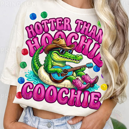 Hotter Than A Hoochie Coochie Sublimation Design PNG | Funny Alligator Cowboy Digital Download