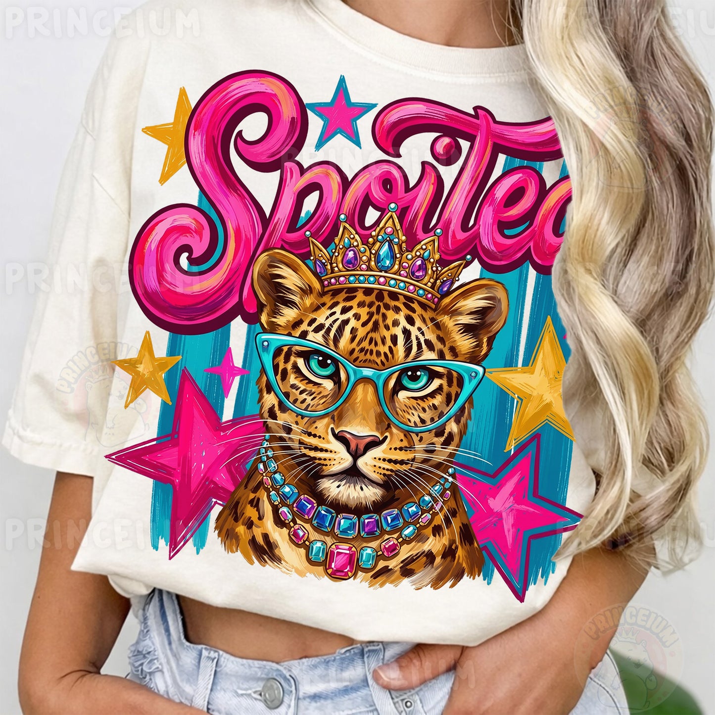 Spoiled Sublimation Design PNG  Glam Leopard with Crown Digital Download