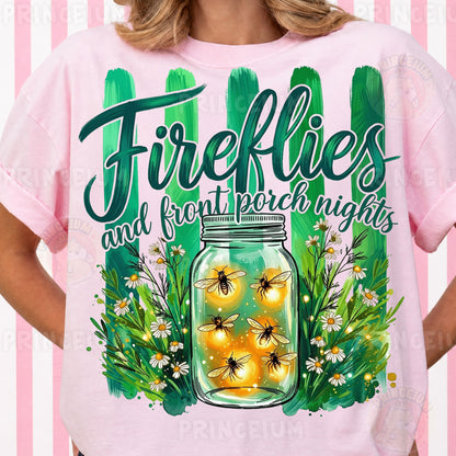 Fireflies and Front Porch Nights PNG, Country Summer Shirt Design, Rustic Mason Jar Sublimation