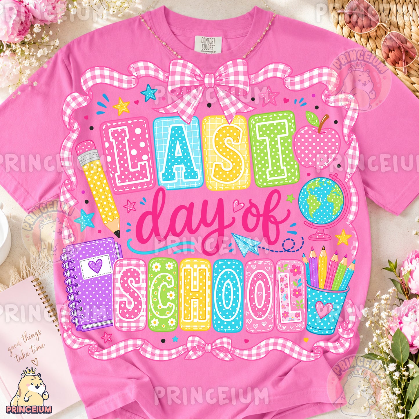 Last Day of School Sublimation Design PNG Teacher Gingham Bow Digital Download NEW26