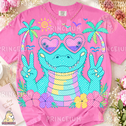 Cool Alligator Peace Sign Sublimation Design PNG Tropical Summer Digital Download NEW26