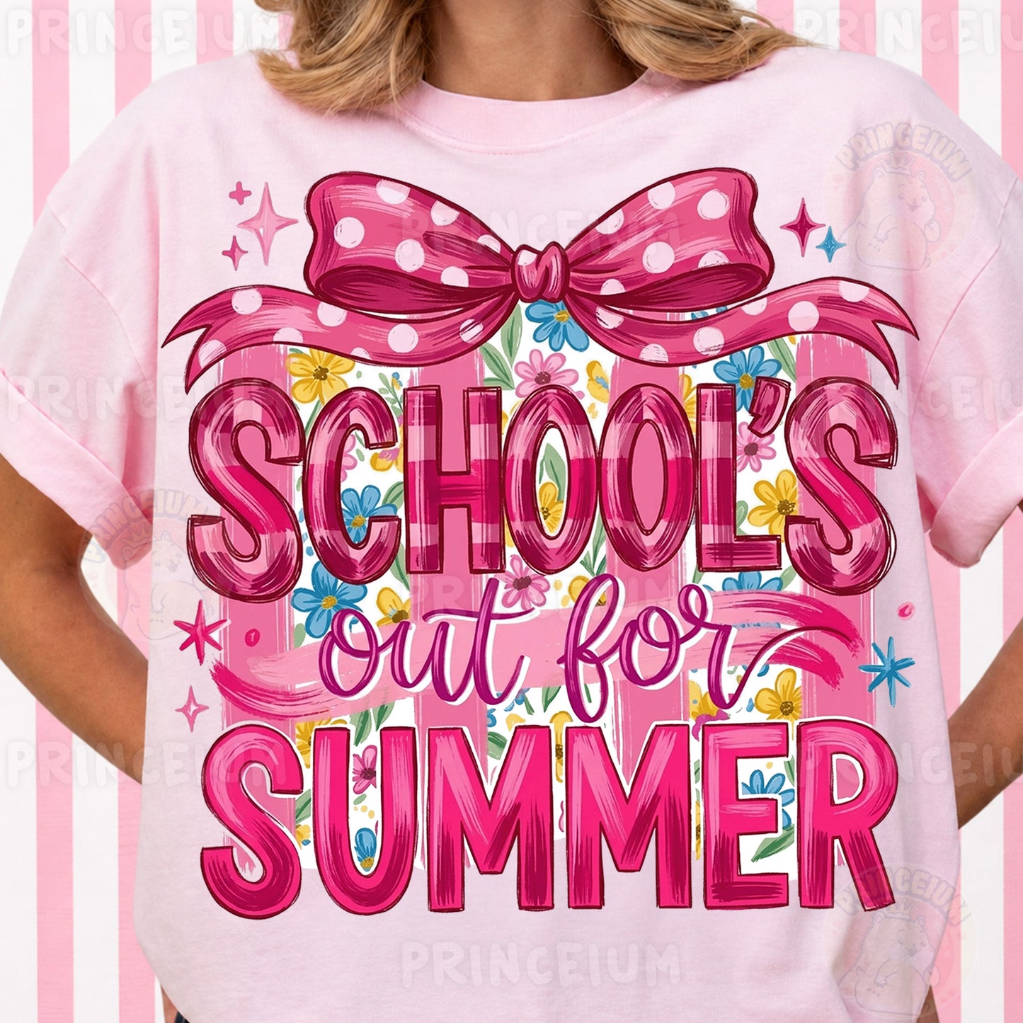 School's Out For Summer Sublimation Design PNG | Pink Bow Floral Digital Download