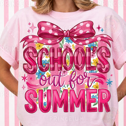 School's Out For Summer Sublimation Design PNG | Pink Bow Floral Digital Download