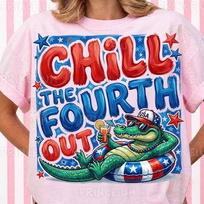 Chill The Fourth Out PNG, Funny 4th of July Alligator Shirt Design, Patriotic Summer Sublimation