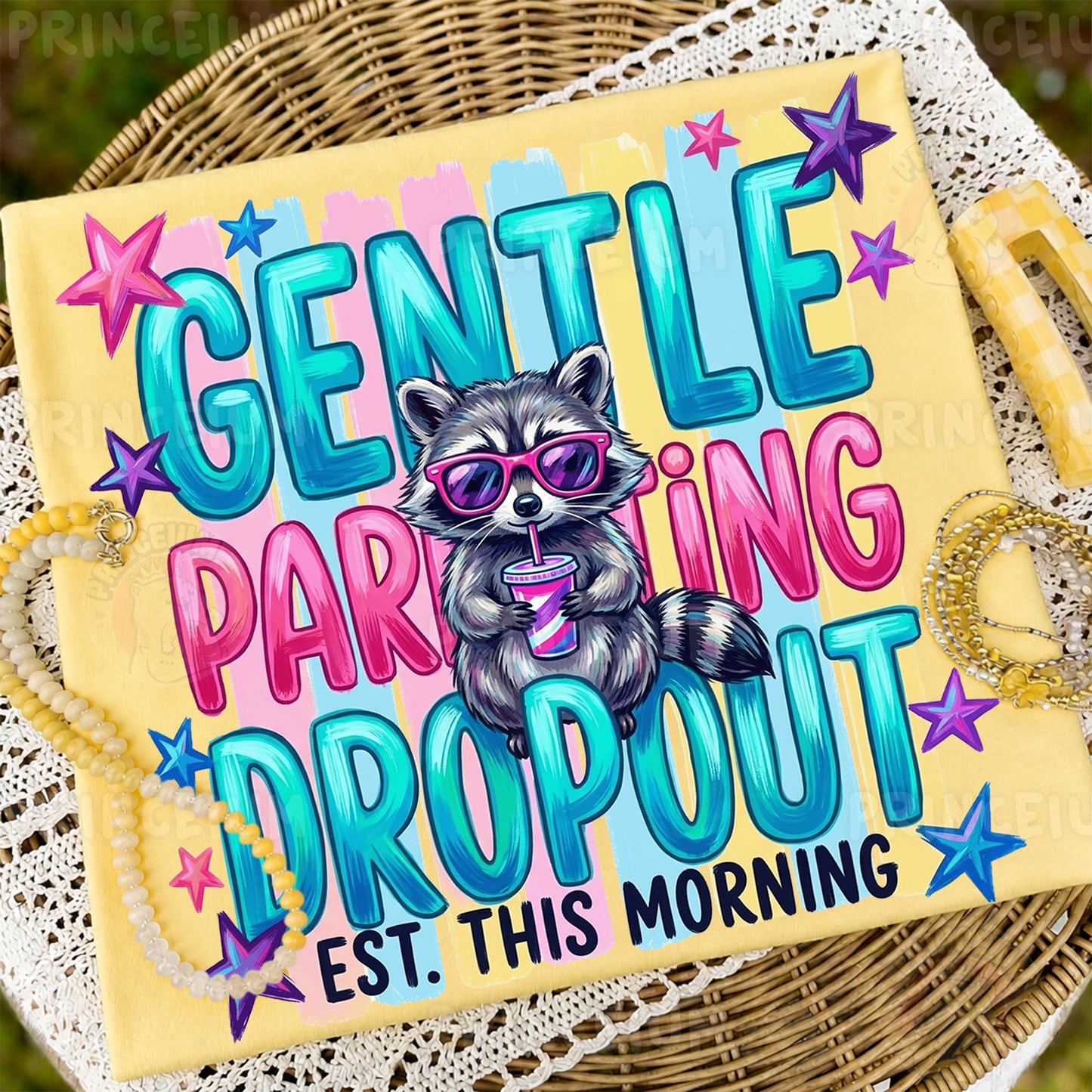 Gentle Parenting Dropout Est. This Morning Sublimation Design PNG | Funny Raccoon Digital Download