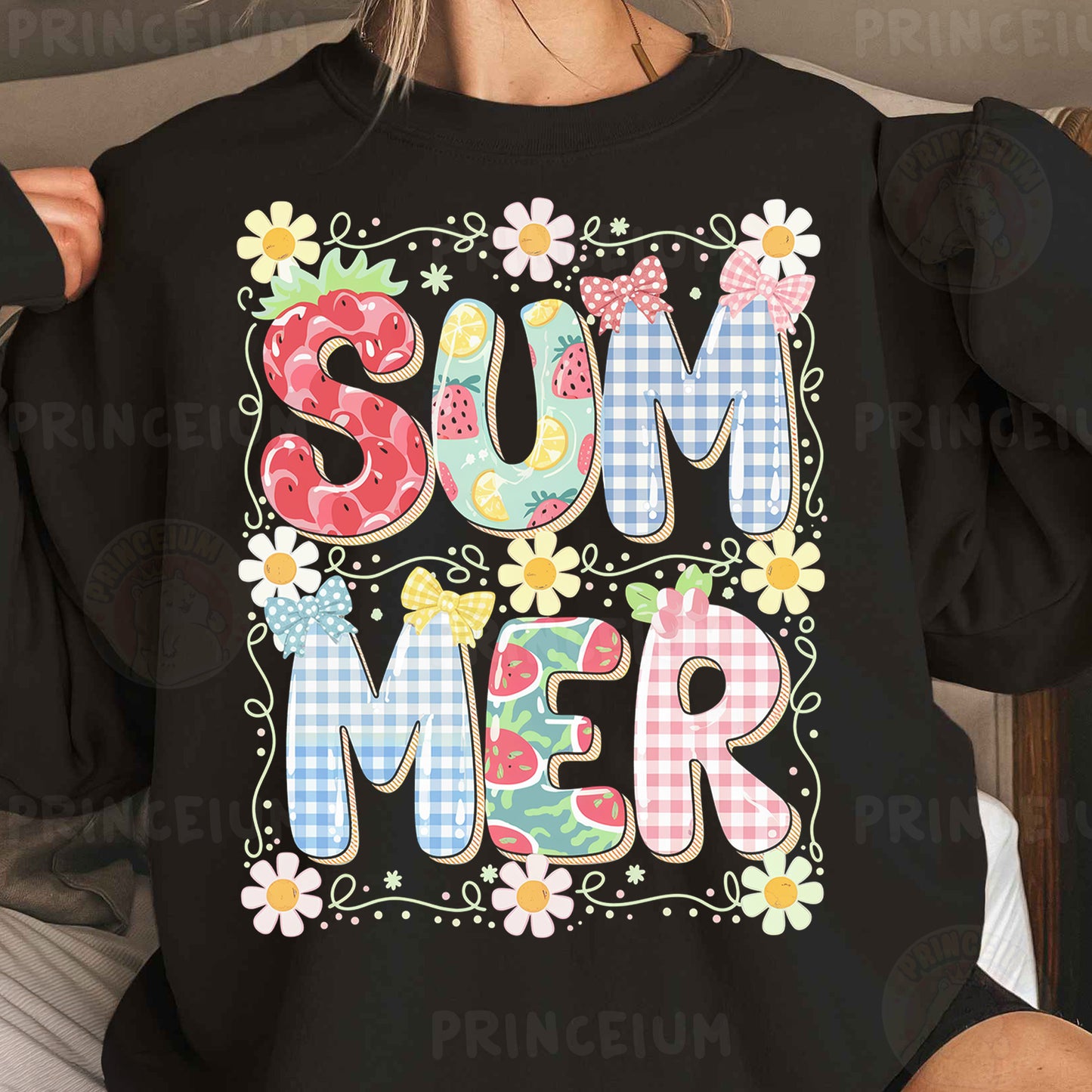 Summer Sublimation PNG | Cute Patchwork “SUMMER” T-Shirt Design with Fruits & Florals