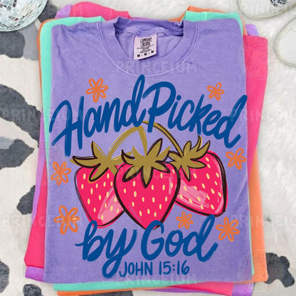Hand Picked By God Sublimation Design PNG Strawberry Christian John 15:16 Digital Download