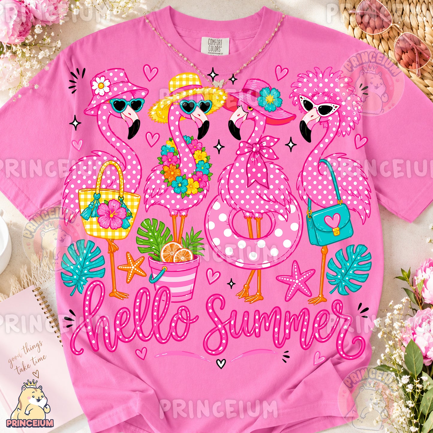 Hello Summer Flamingos Sublimation Design PNG Pink Flamingo Digital Download NEW26
