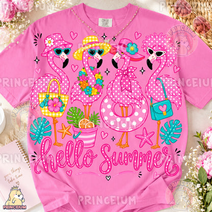 Hello Summer Flamingos Sublimation Design PNG Pink Flamingo Digital Download NEW26