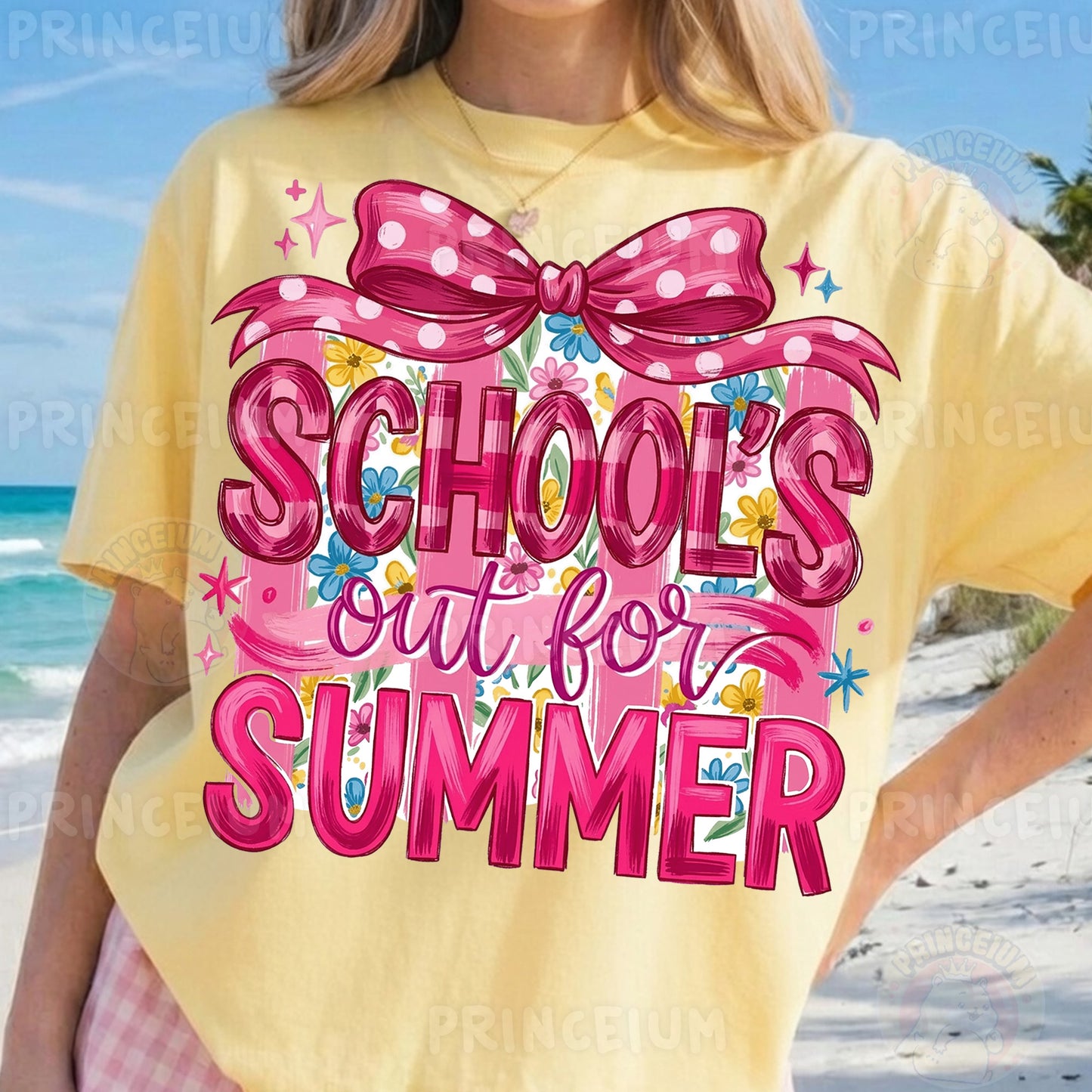 School's Out For Summer Sublimation Design PNG | Pink Bow Floral Digital Download
