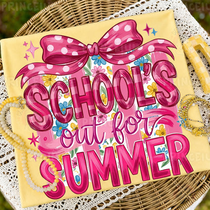 School's Out For Summer Sublimation Design PNG | Pink Bow Floral Digital Download