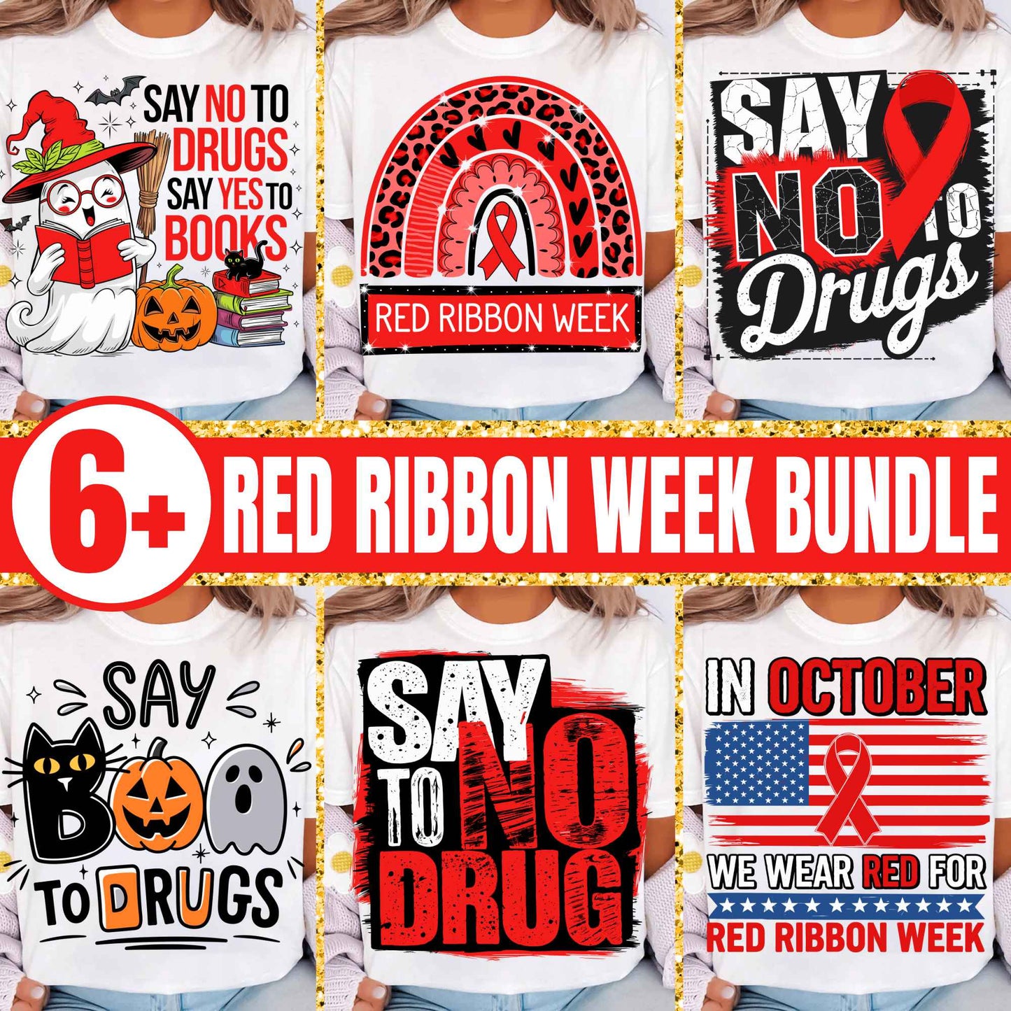 Red Ribbon Week Bundle Png, In October We Wear, Red Ribbon Week Png, Drug-Free, Anti-Drug Svg, Red ribbon Week, Sublimation Designs, Digital