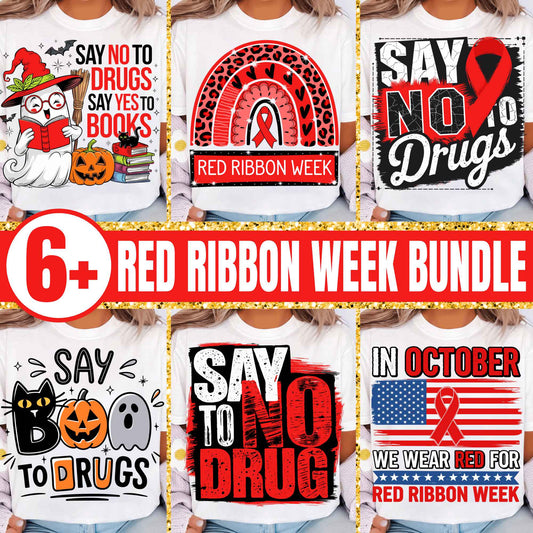 Red Ribbon Week Bundle Png, In October We Wear, Red Ribbon Week Png, Drug-Free, Anti-Drug Svg, Red ribbon Week, Sublimation Designs, Digital