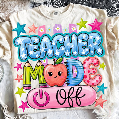 Teacher Mode On PNG, Cute Teacher Shirt Design, Back To School Graphic, Preppy Teacher Sublimation
